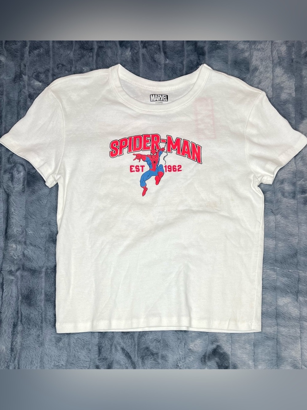 Marvel Spider-Man Graphic Tee White Crop Top NWT Size M Retro